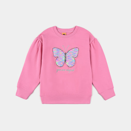 Girls Cotton Terry Sweatshirt Happiness-Sachet Pink