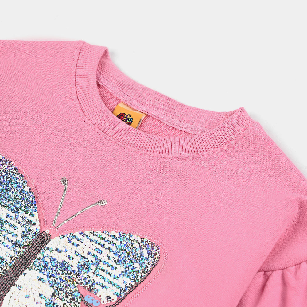 Girls Cotton Terry Sweatshirt Happiness-Sachet Pink