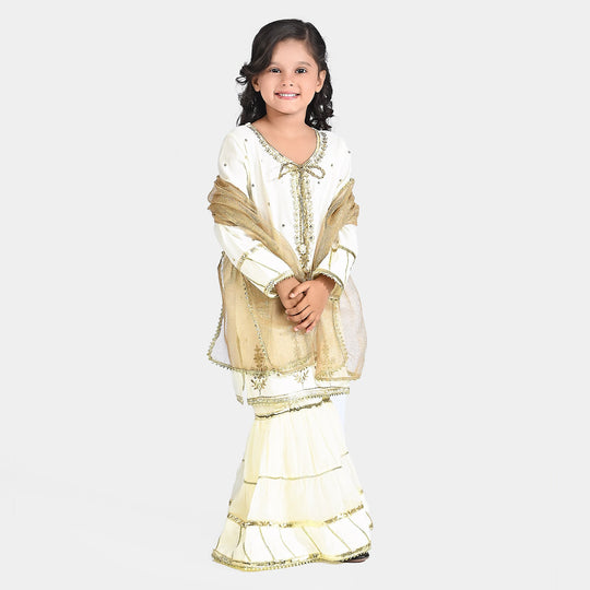 Girls Raw Silk 3 pcs Chaman-Cream