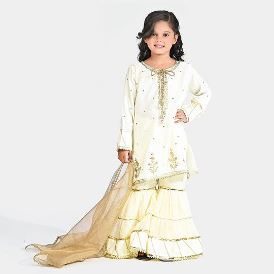 Girls Raw Silk 3 pcs Chaman-Cream