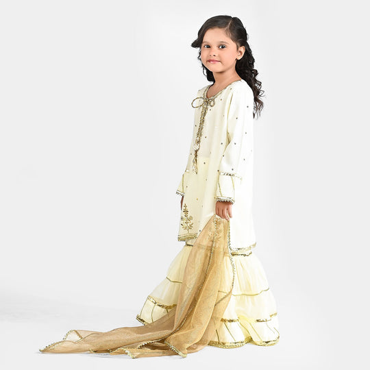 Girls Raw Silk 3 pcs Chaman-Cream