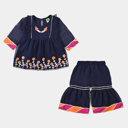 Girls Chiffon 2 Pcs Little Bloom-Navy Blue