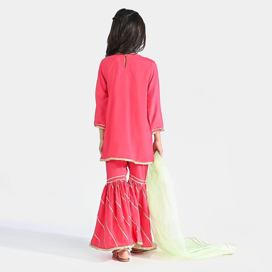 Girls Raw Silk 3 pcs Suit Sakoon-Pink