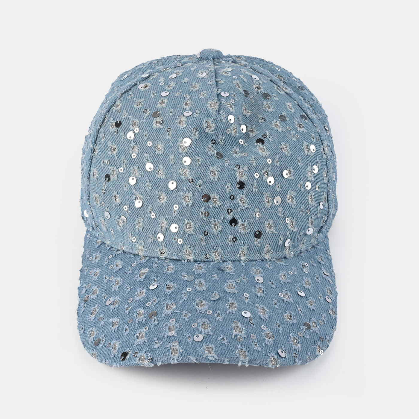 Girls Denim Viscose Sequence Cap-LT.Blue