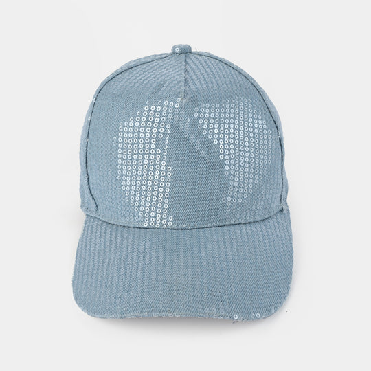 Girls Denim Viscose Sequence Cap-LT.Blue