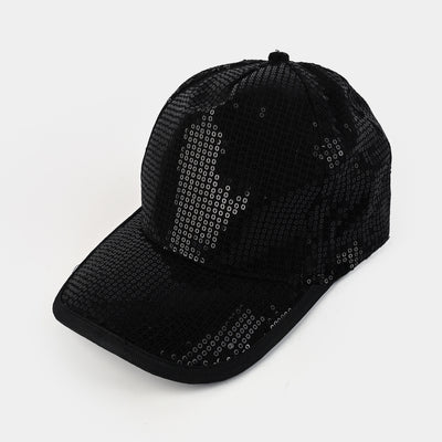 Girls Denim Viscose Sequence Cap-BLACK