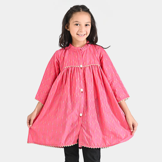 Girls Jacquard Kurti Stylish-Pink