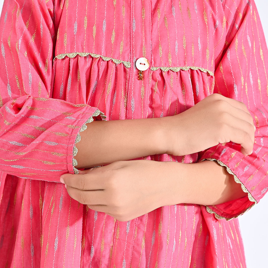 Girls Jacquard Kurti Stylish-Pink