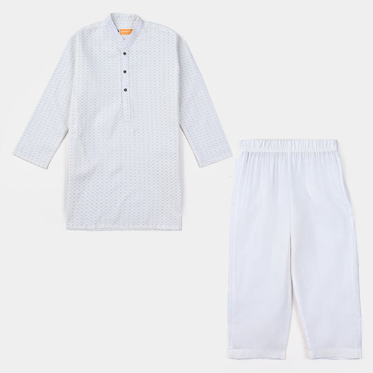 Boys Poly Viscose Shalwar Suit-Off-White