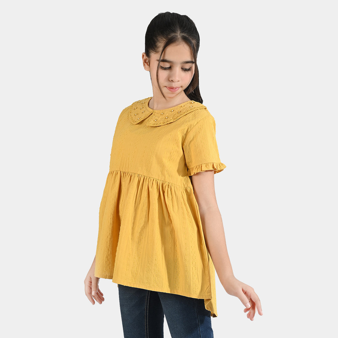 Girls Emb Top Mari Gold-Mustard