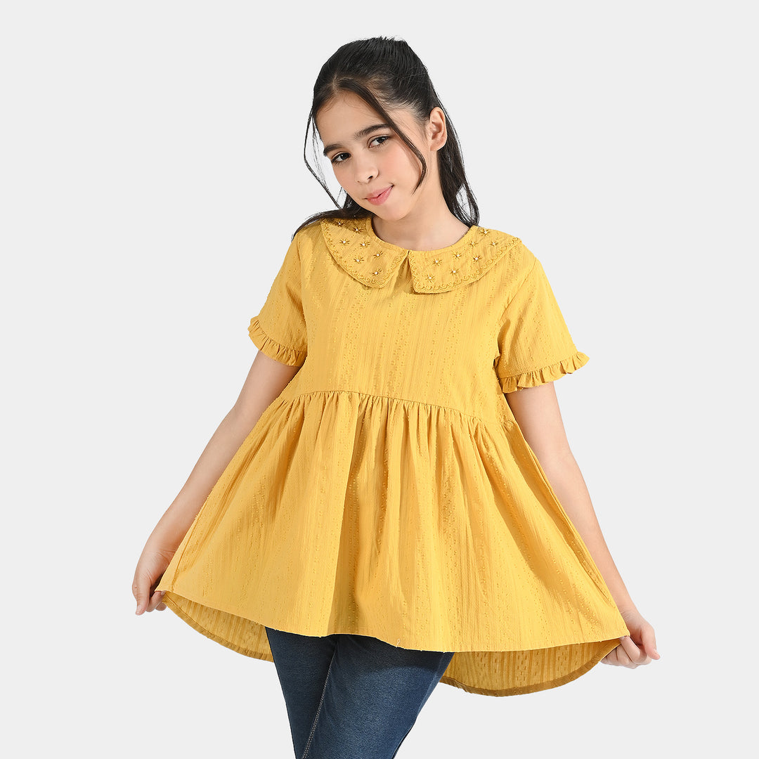 Girls Emb Top Mari Gold-Mustard