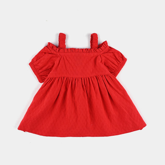 Girls Emb Top Red Flowers-Red