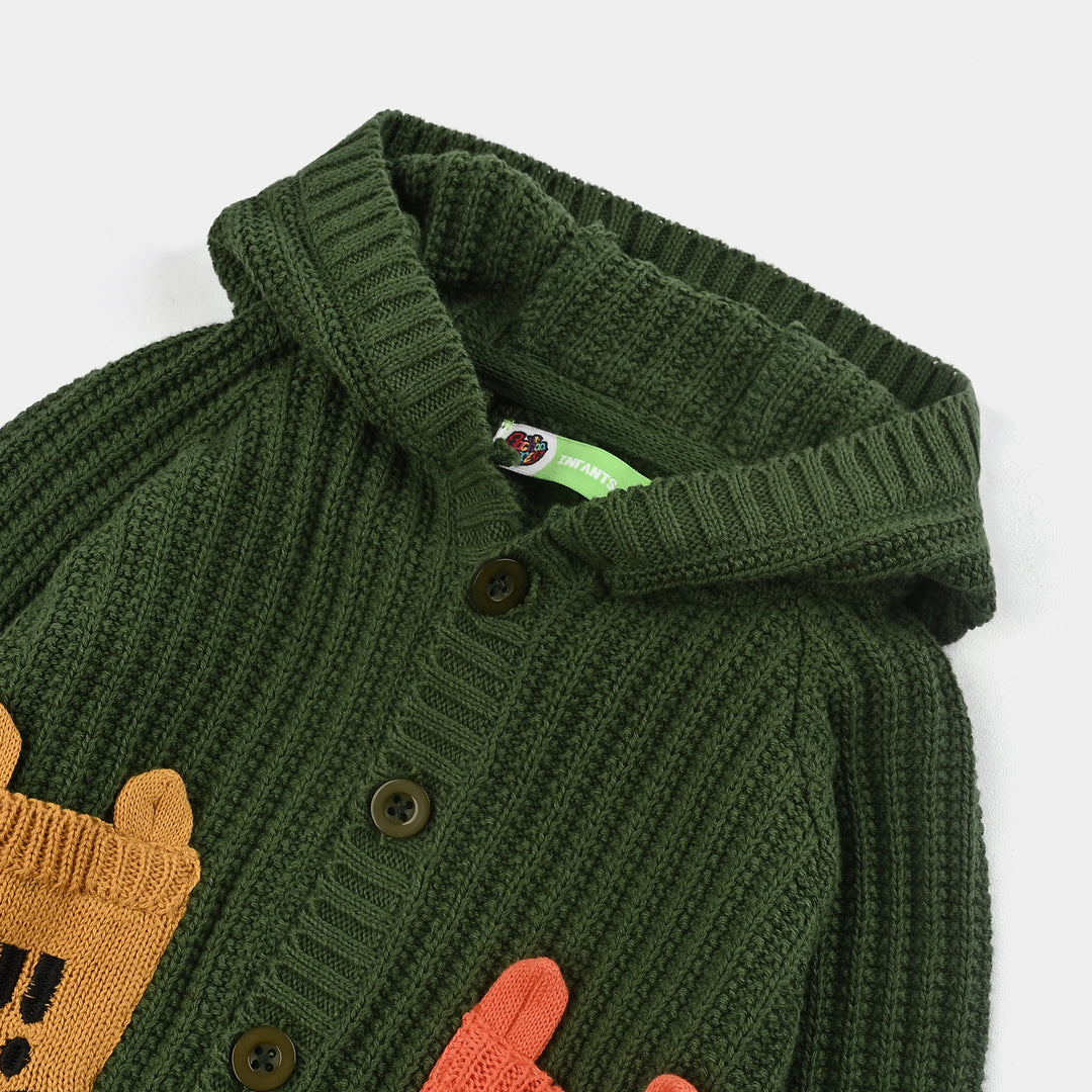 Infant Boys Cotton Sweater Animal Pocket-Green