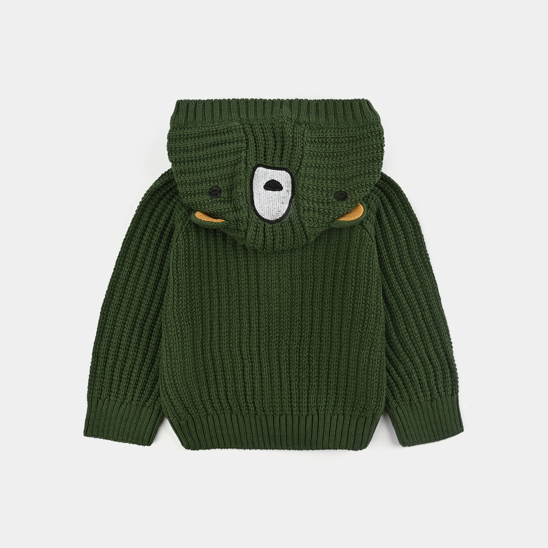Infant Boys Cotton Sweater Animal Pocket-Green