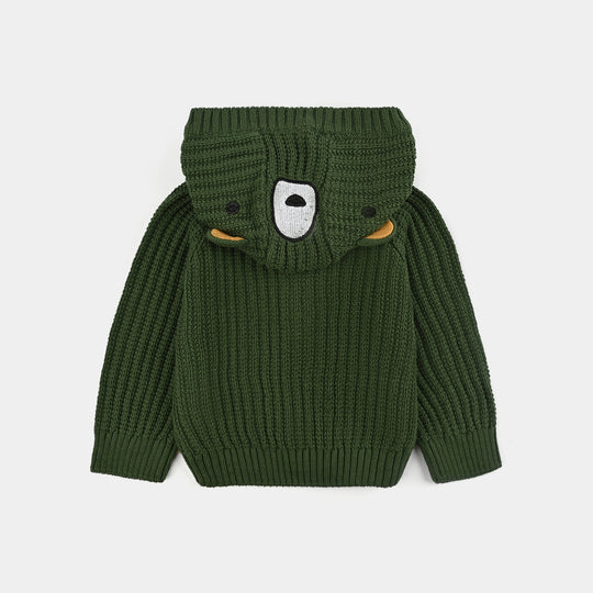 Infant Boys Cotton Sweater Animal Pocket-Green