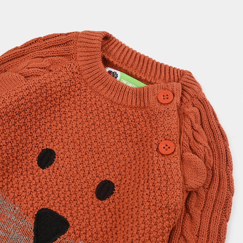 Infant Boys Cotton Sweater Bear Cable-Gold.Flame