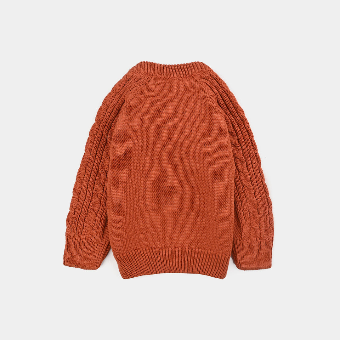Infant Boys Cotton Sweater Bear Cable-Gold.Flame