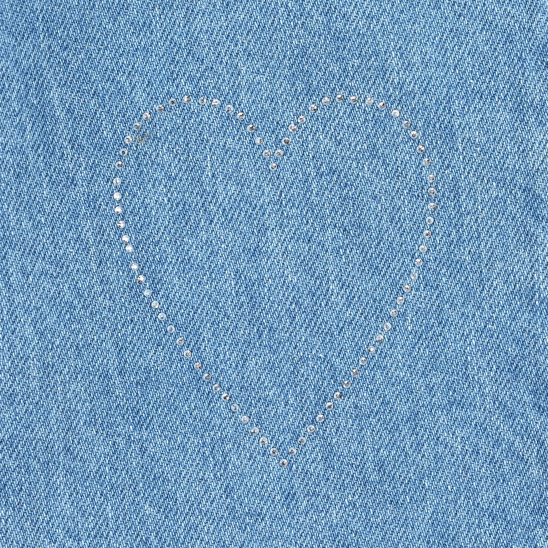 Girls Denim Pant Hearts And Studs-Ice Blue