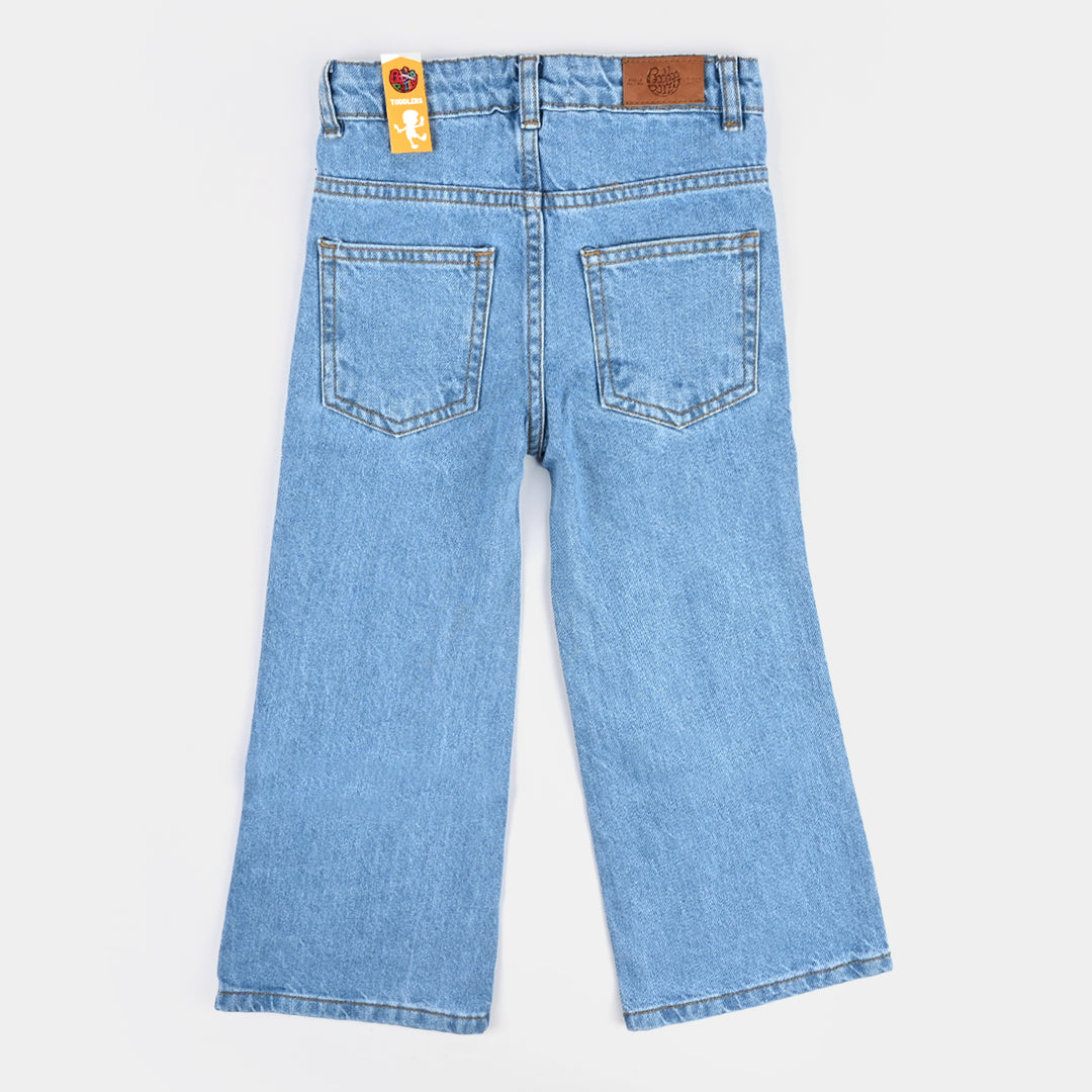 Girls Denim Pant Hearts And Studs-Ice Blue