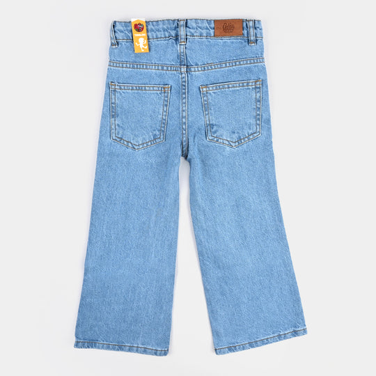 Girls Denim Pant Hearts And Studs-Ice Blue