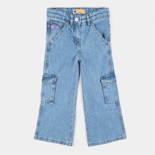 Girls Denim Stretch Pant Hearts & Studs Cargo-Ice Blue