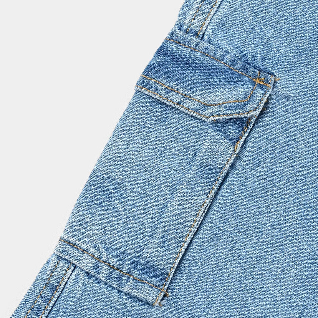 Girls Denim Stretch Pant Hearts & Studs Cargo-Ice Blue
