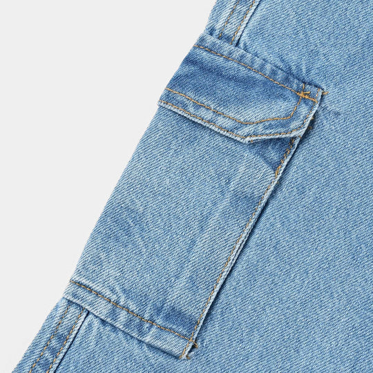 Girls Denim Stretch Pant Hearts & Studs Cargo-Ice Blue