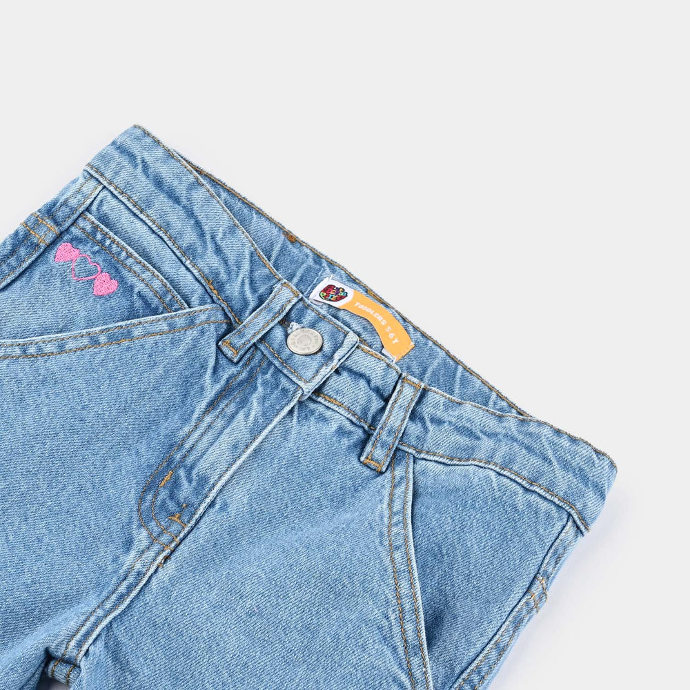 Girls Denim Stretch Pant Hearts & Studs Cargo-Ice Blue