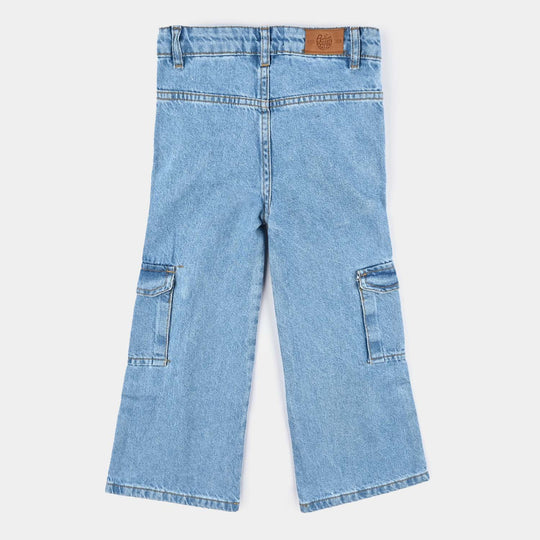 Girls Denim Stretch Pant Hearts & Studs Cargo-Ice Blue