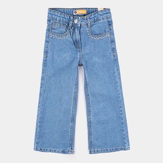 Girls Denim Stretch Pant Rhinestones-Ice Blue
