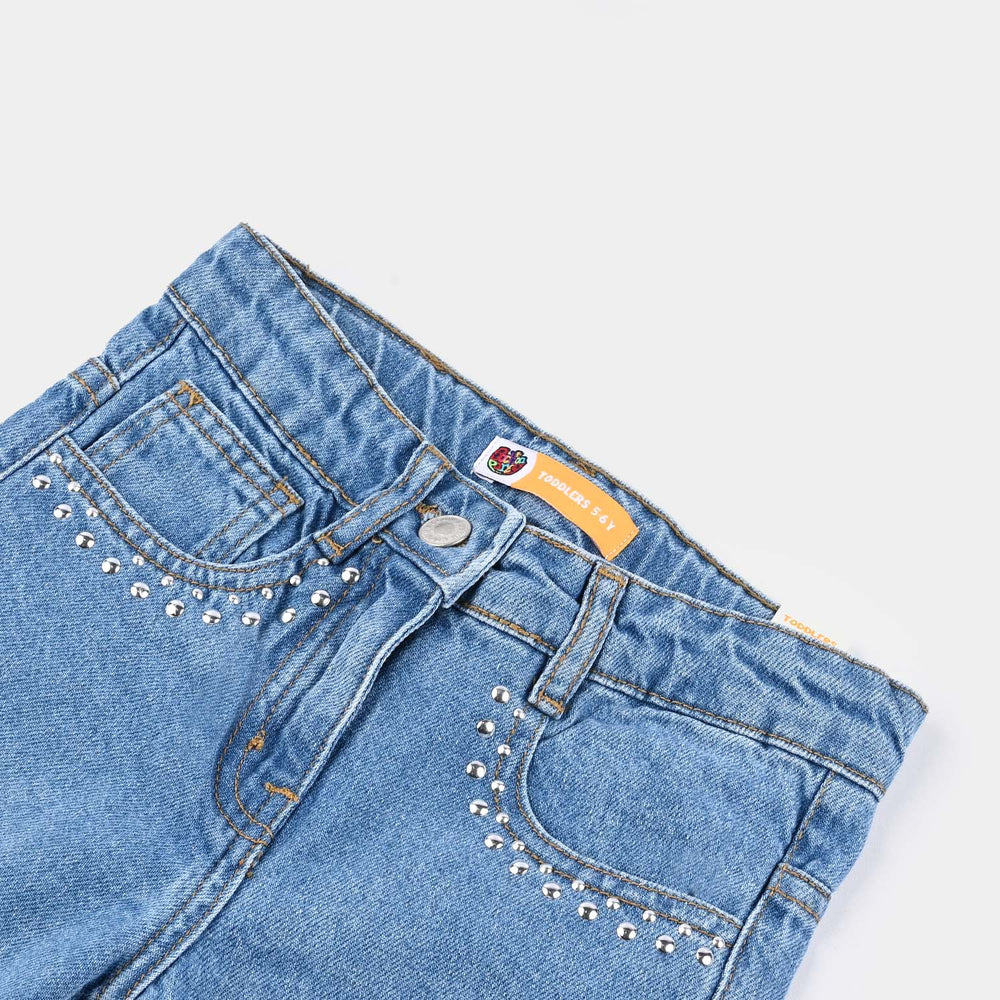 Girls Denim Stretch Pant Rhinestones-Ice Blue