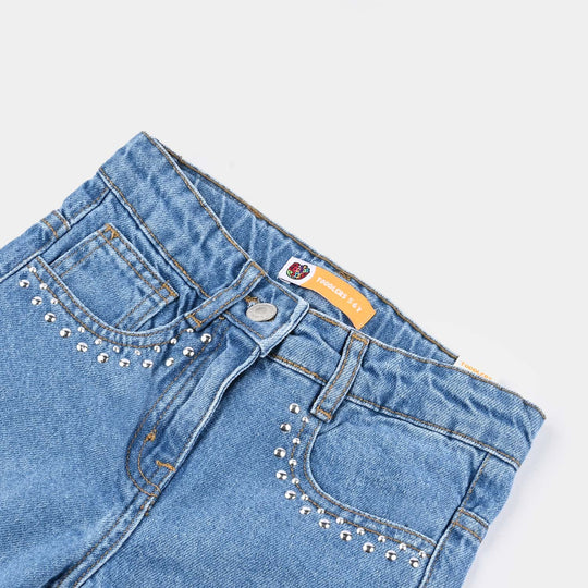 Girls Denim Stretch Pant Rhinestones-Ice Blue