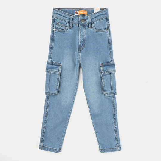 Boys Denim Stretch Pant Basic Cargo-Ice Blue