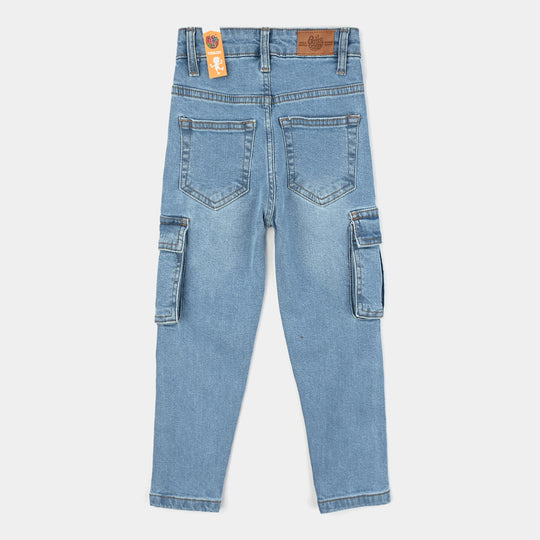 Boys Denim Stretch Pant Basic Cargo-Ice Blue