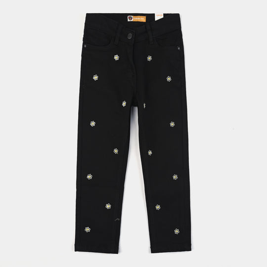 Girls Denim Stretch Pant Yellow floral-BLACK