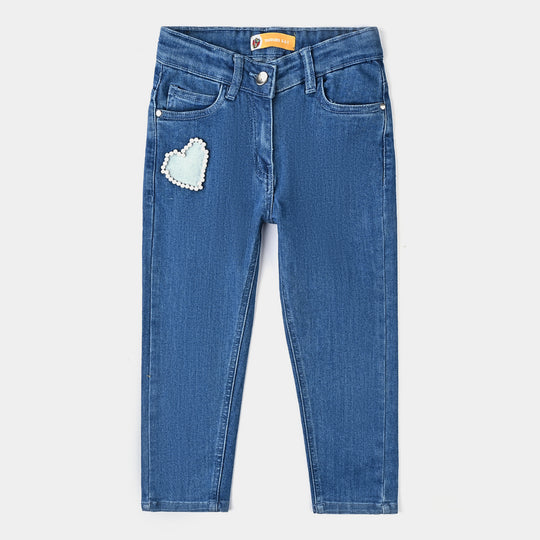 Girls Denim Stretch Pant Pearl At Pocket-Light Blue