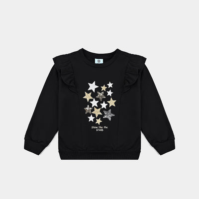 Girls Cotton Terry Sweatshirt Star-BLACK