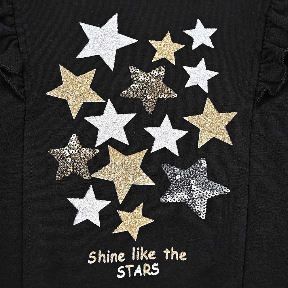 Girls Cotton Terry Sweatshirt Star-BLACK