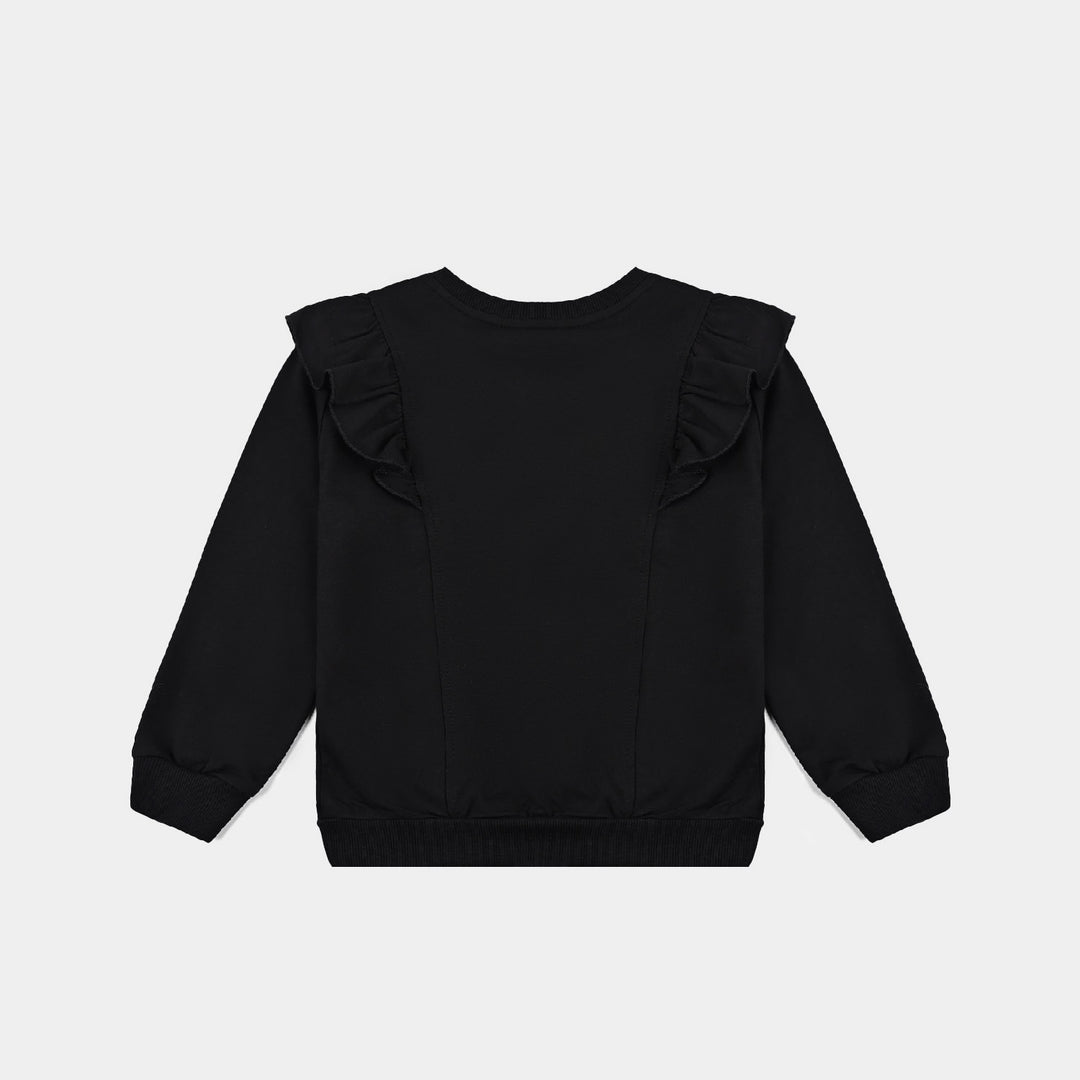 Girls Cotton Terry Sweatshirt Star-BLACK