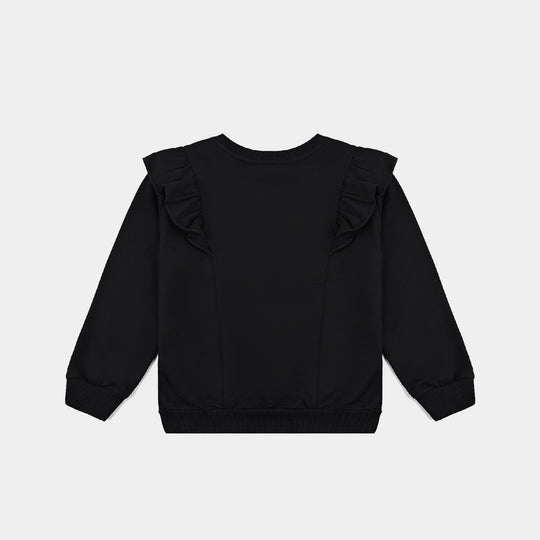 Girls Cotton Terry Sweatshirt Star-BLACK