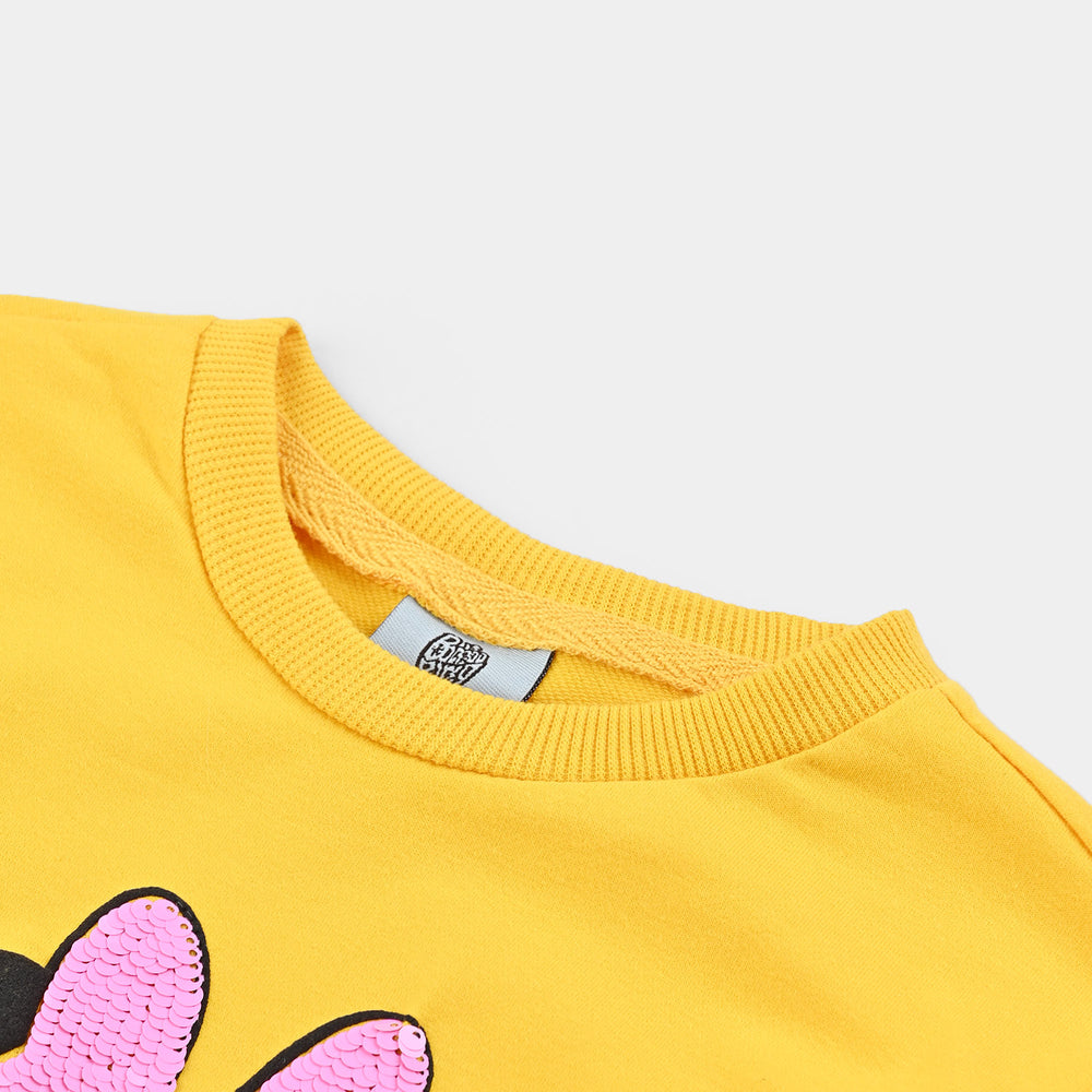 Girls Cotton Terry Sweatshirt Character -Mustard