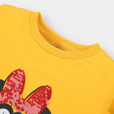 Girls Cotton Terry Sweatshirt Character -Mustard