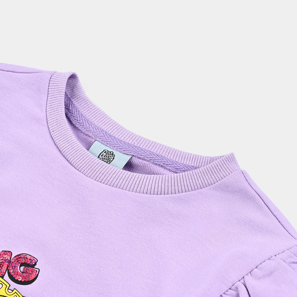 Girls Cotton Terry Sweatshirt Character-Lilac