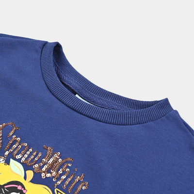 Girls Cotton Terry Sweatshirt Character -NAVY