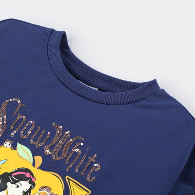 Girls Cotton Terry Sweatshirt Character -NAVY