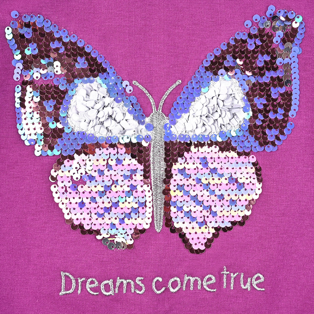 Girls Cotton Terry Sweatshirt Butterfly-Purple