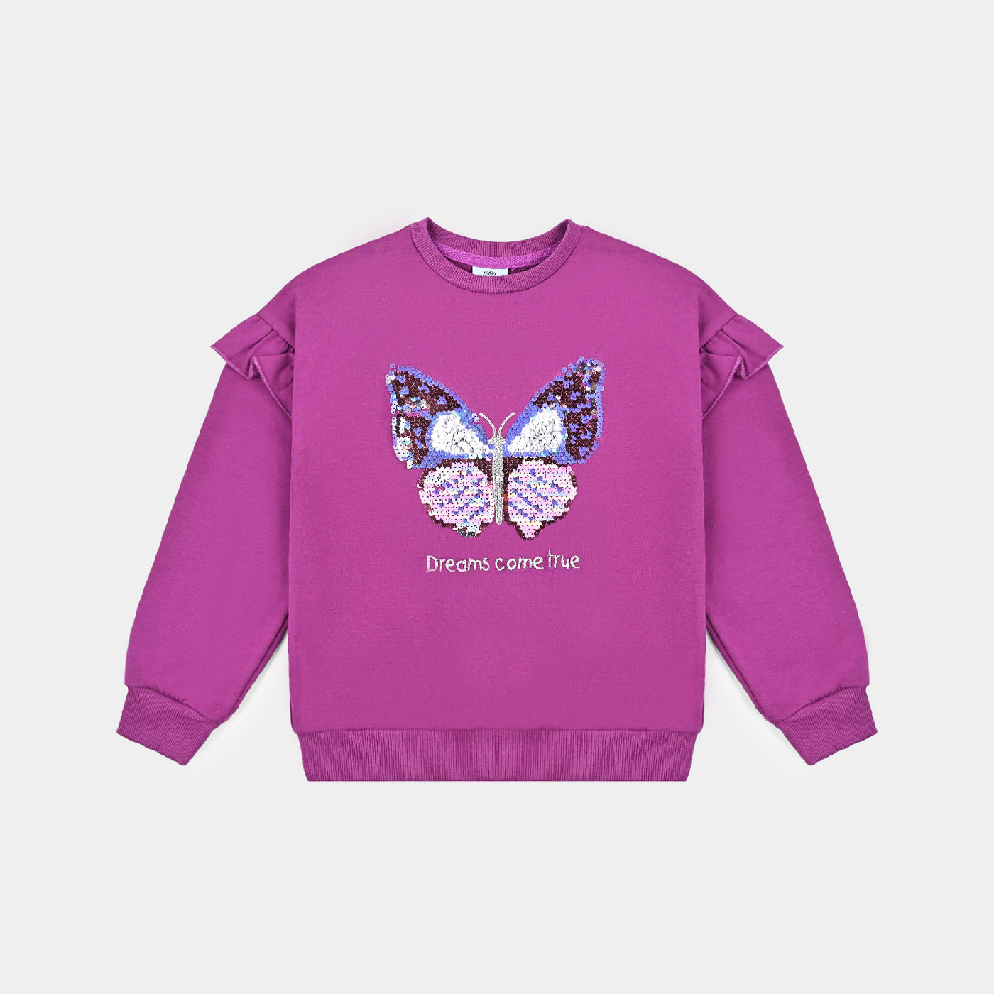 Girls Cotton Terry Sweatshirt Butterfly-Purple