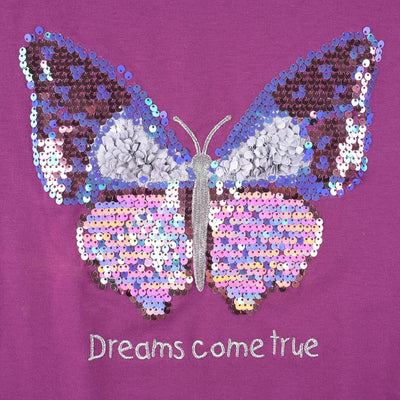 Girls Cotton Terry Sweatshirt Butterfly-Purple