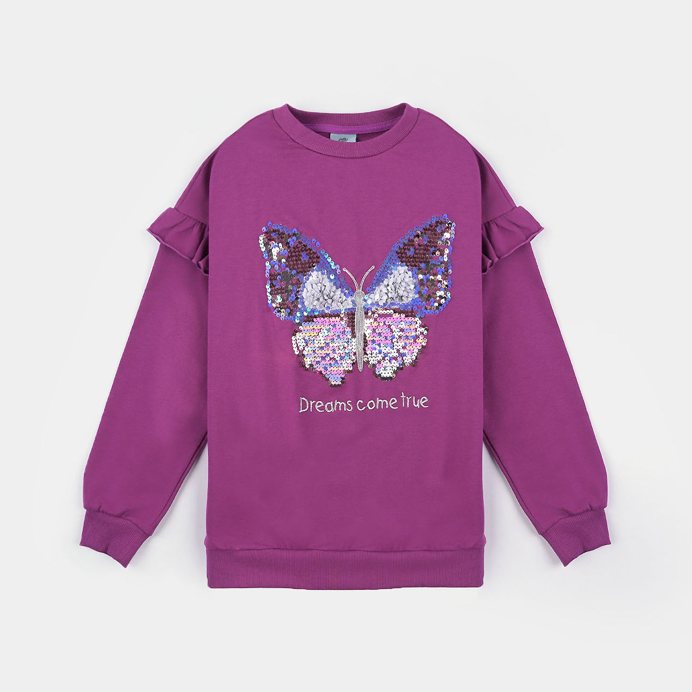 Girls Cotton Terry Sweatshirt Butterfly-Purple