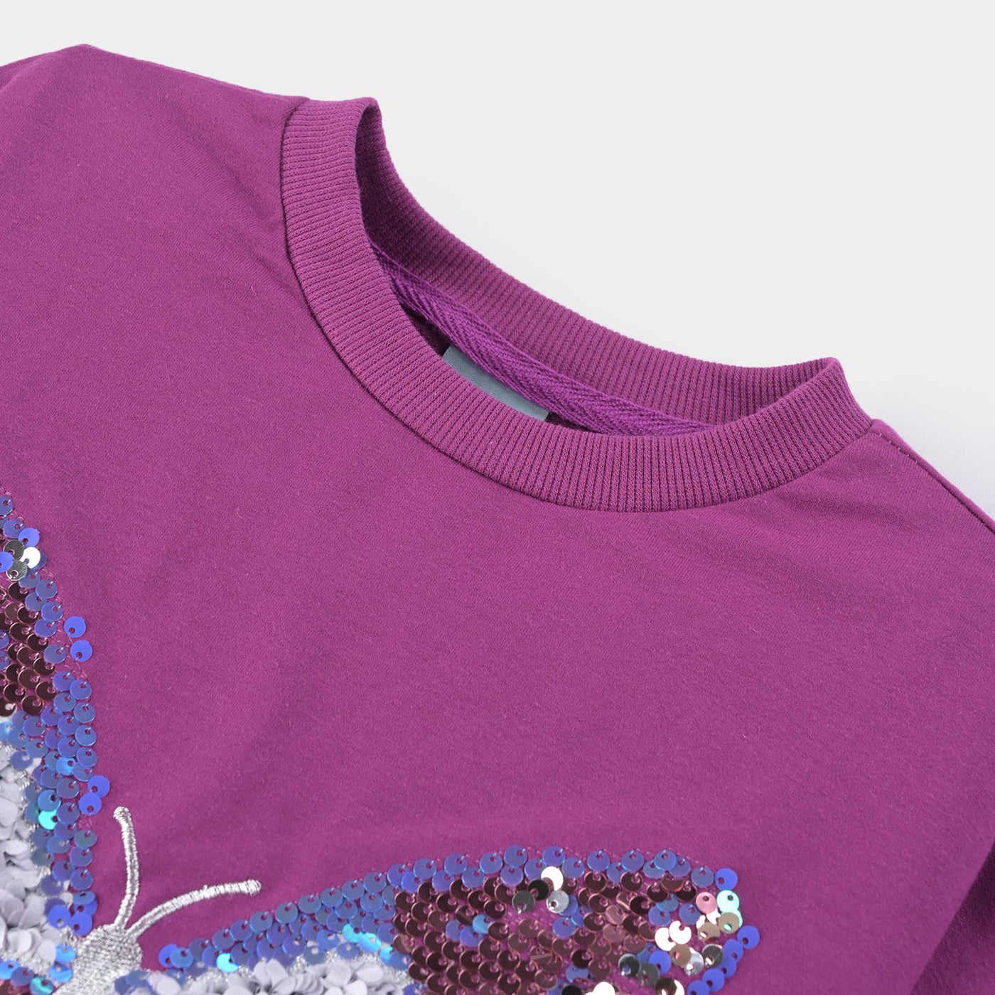 Girls Cotton Terry Sweatshirt Butterfly-Purple